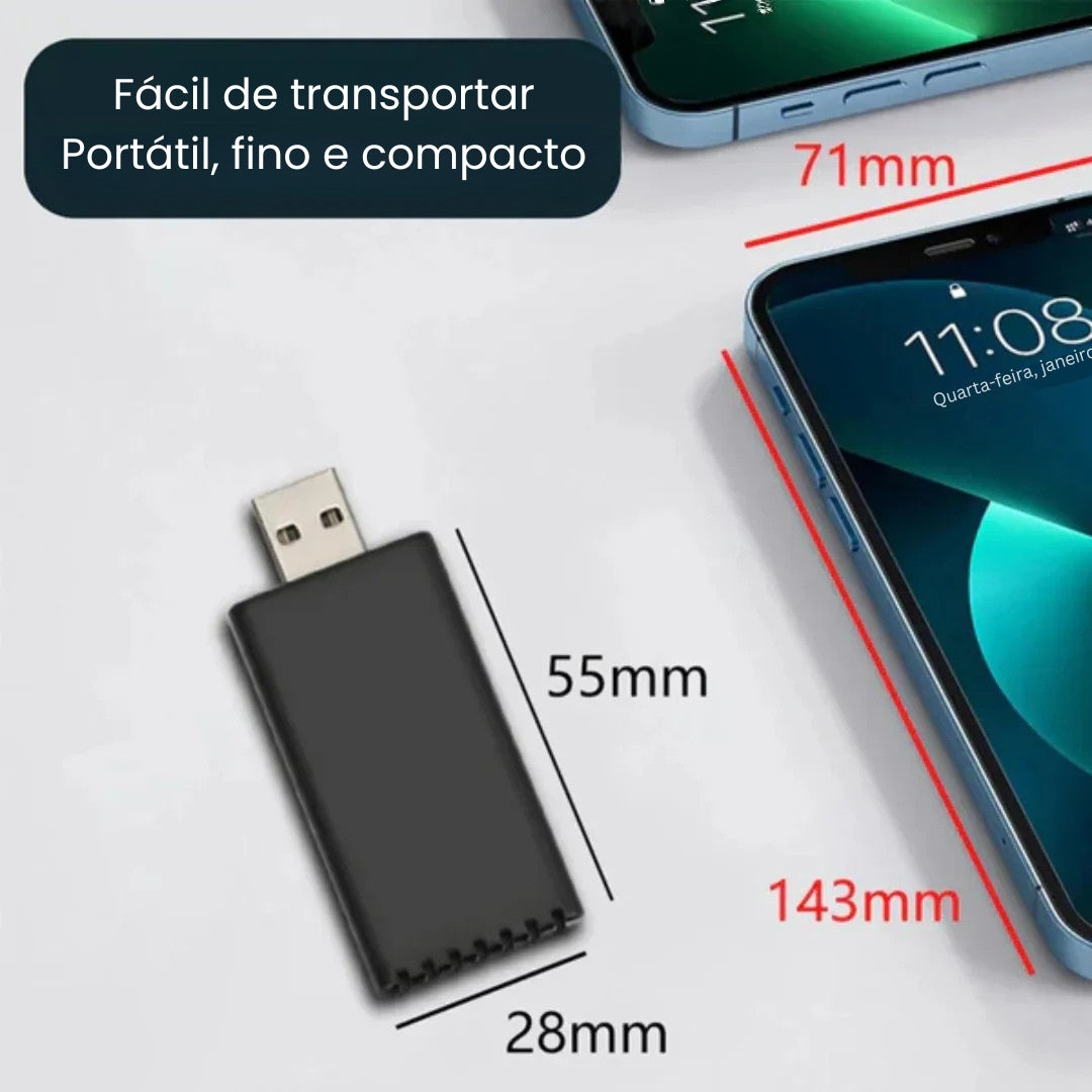 EasyPlay | Adaptador sem fio inteligente para CarPlay e Android Auto | USB-A e USB-C