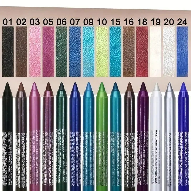 Caneta delineadora com glitter de 12 cores, acabamento brilhante nacarado de alta cor, à prova de água, caneta delineadora punk gótica esfumada, maquilhagem, conjunto de lápis delineador, produtos de maquilhagem, lápis delineadores, cosméticos