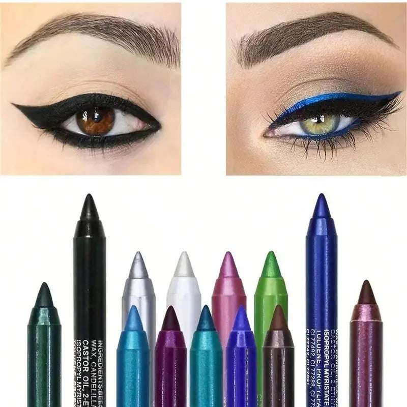 Caneta delineadora com glitter de 12 cores, acabamento brilhante nacarado de alta cor, à prova de água, caneta delineadora punk gótica esfumada, maquilhagem, conjunto de lápis delineador, produtos de maquilhagem, lápis delineadores, cosméticos
