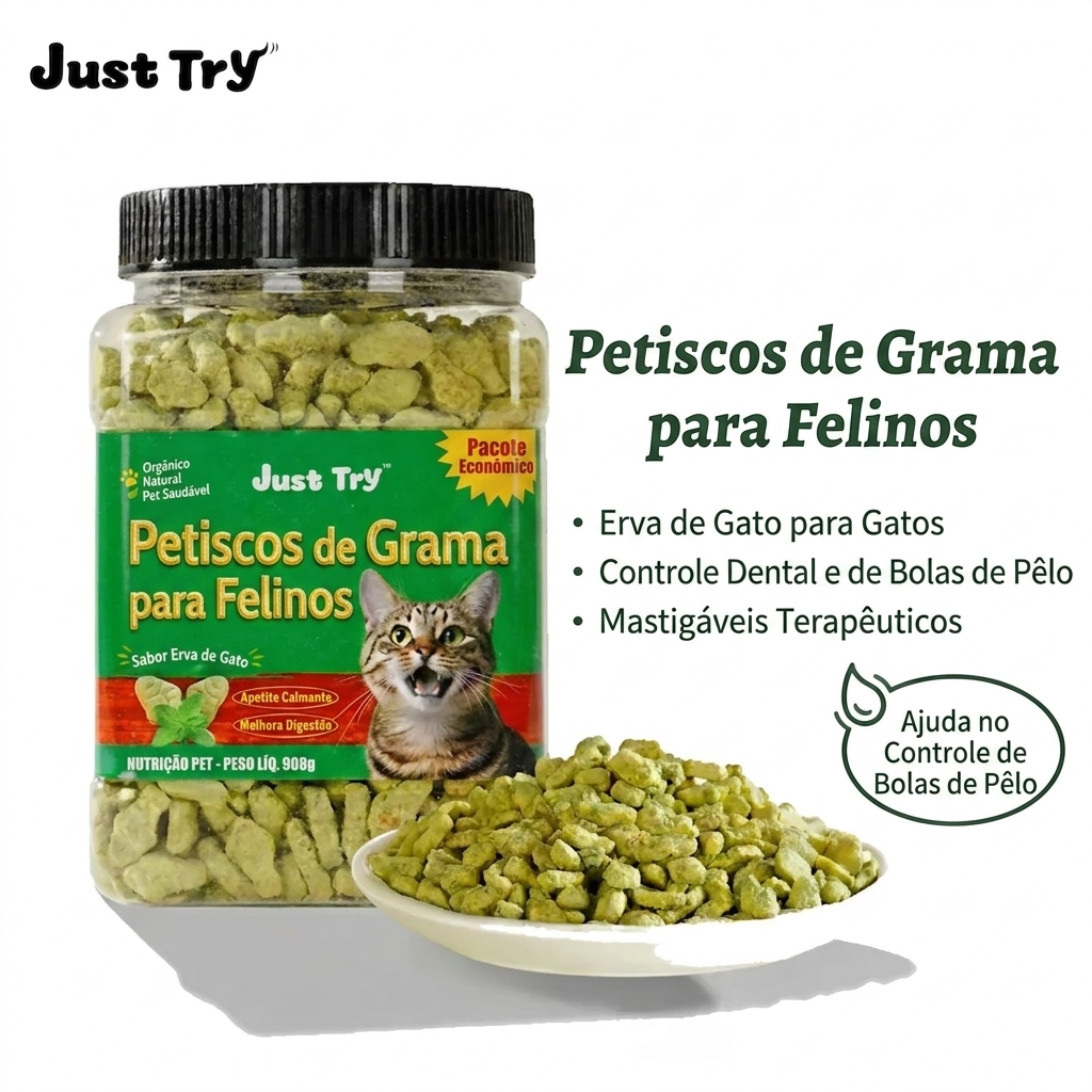 Snacks Naturais para Gatos – Sabor a Salmão com Catnip para o Controlo das Bolas de Pelo e Saúde Dentária (350g)