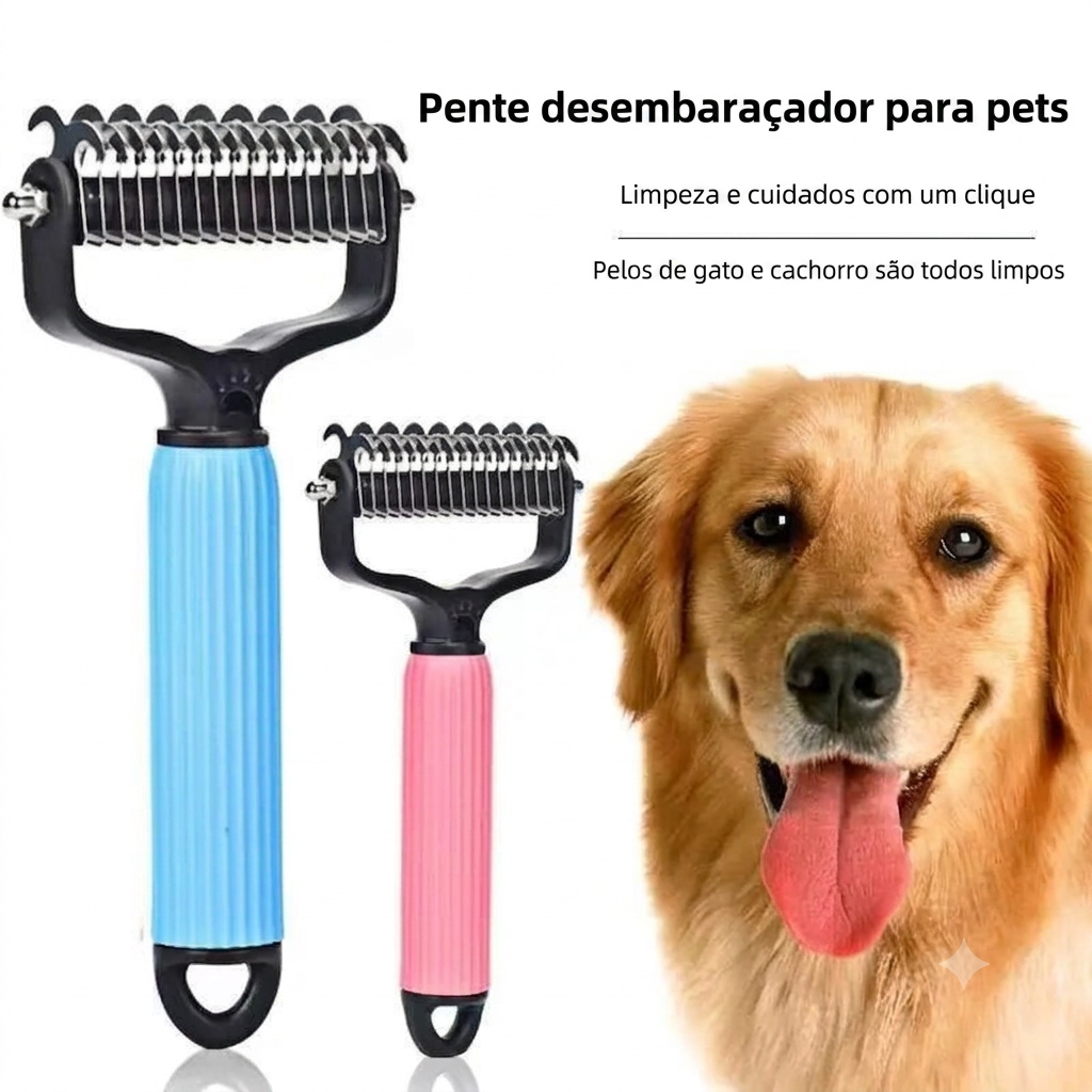 Desembaraça e Remove Pelos de Cães com Pente de Aço Inoxidável