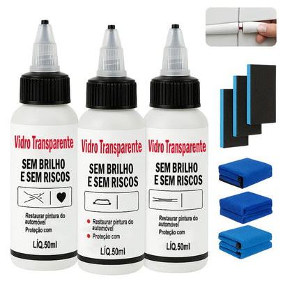 Vidro transparente brilhante e sem riscos (1 frasco de 50 ml + esponja + pano de microfibra)
