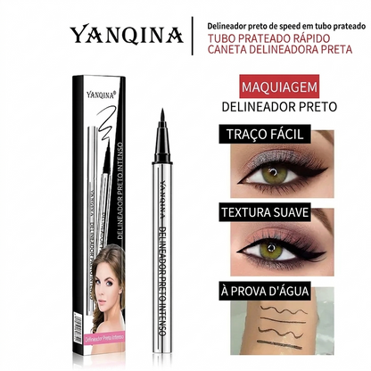 Cor preta – Eyeliner de Longa Duração YANQINA – Textura Impermeável, Vegan e Ultra Cremosa (24h)