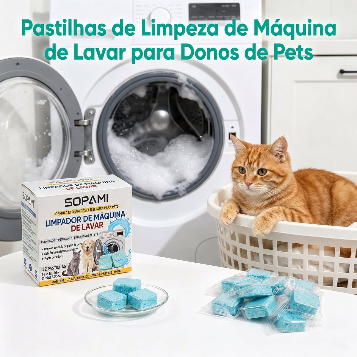 Embalagem com 12 - Pastilhas de Limpeza e Eliminação de Odores para Máquina de Lavar – Seguro