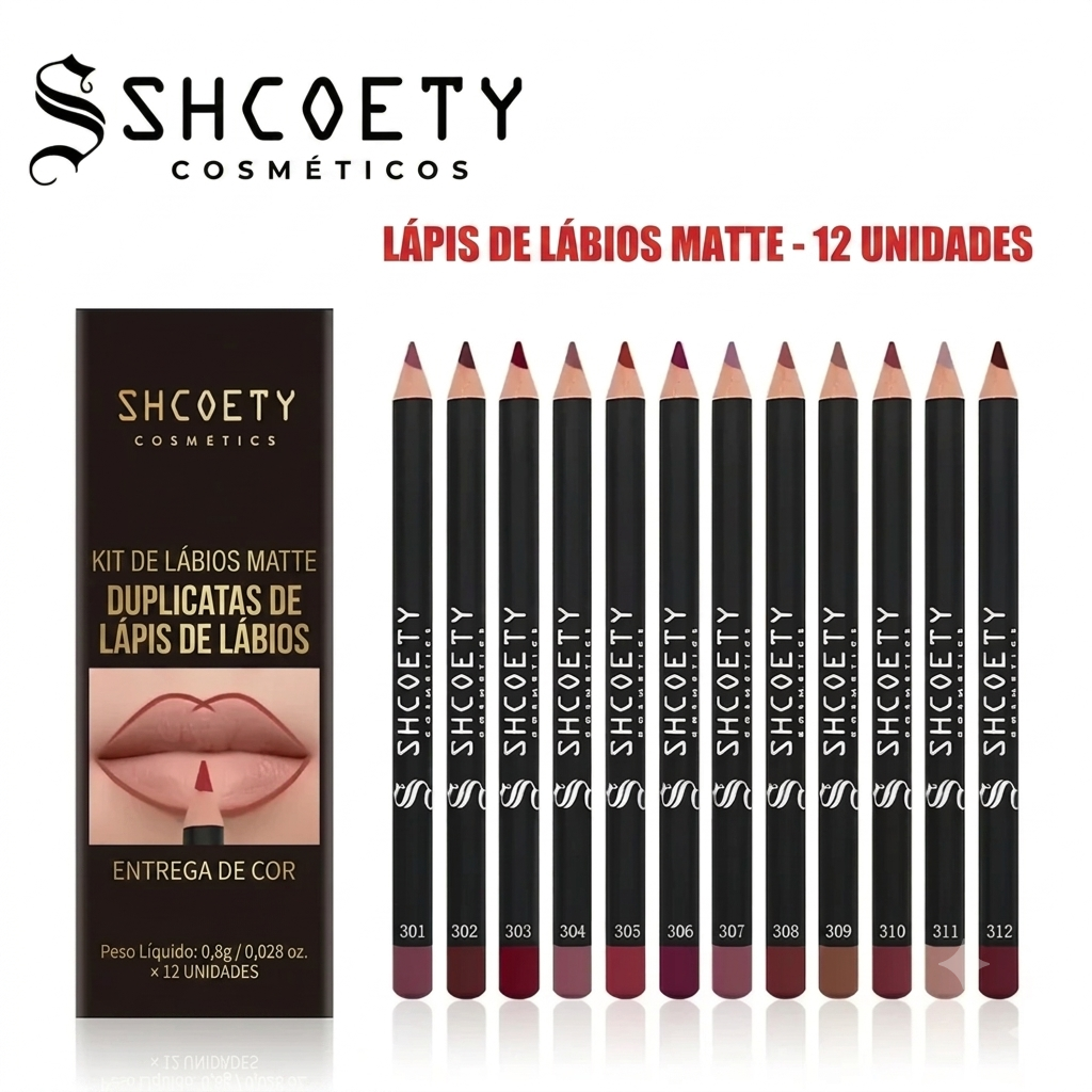 Lábios Definidos Lápis de Contorno Matte Longa Duração Kit 12pcs