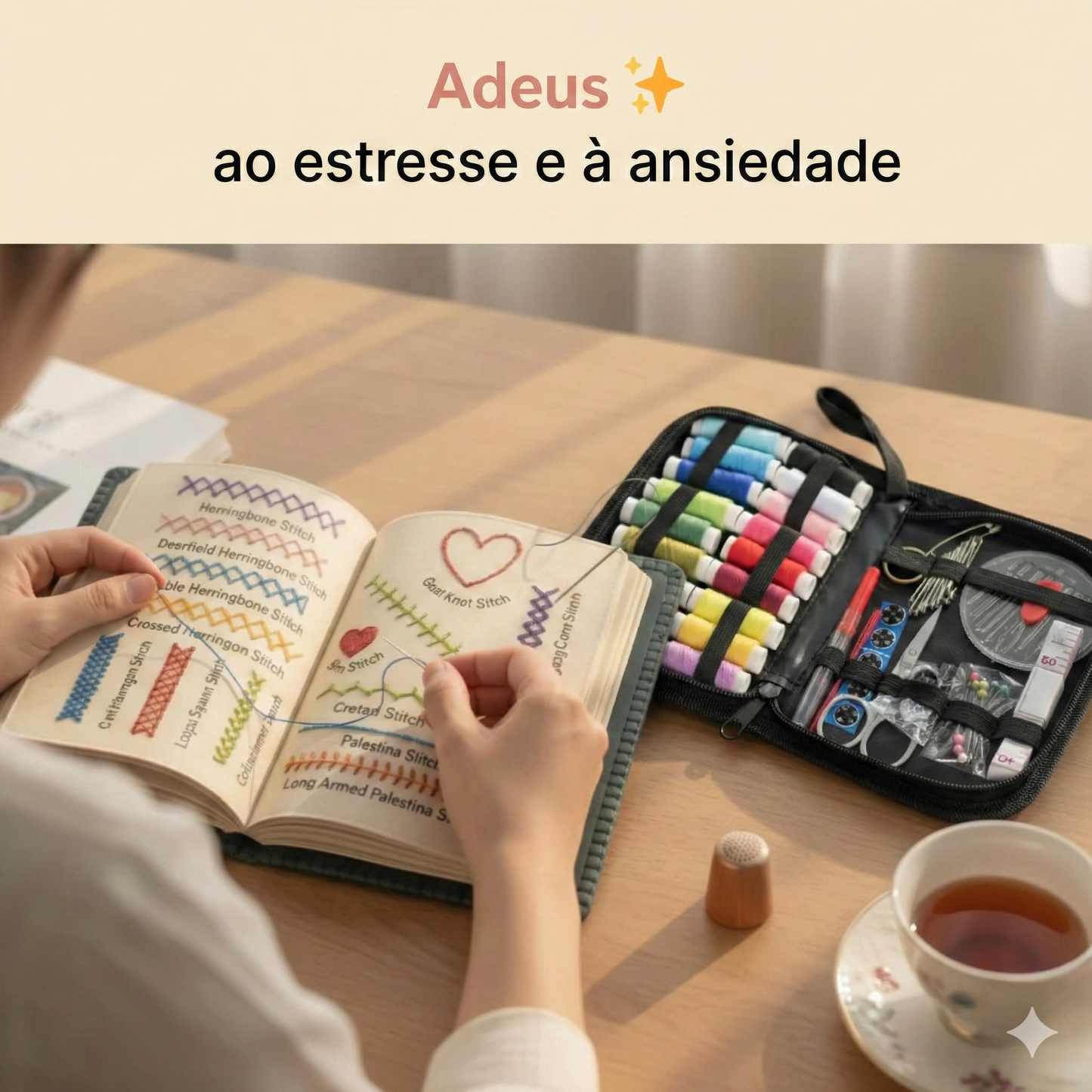 Livro de Bordados Anti-Stress: Kit Completo com mais de 60 Desenhos