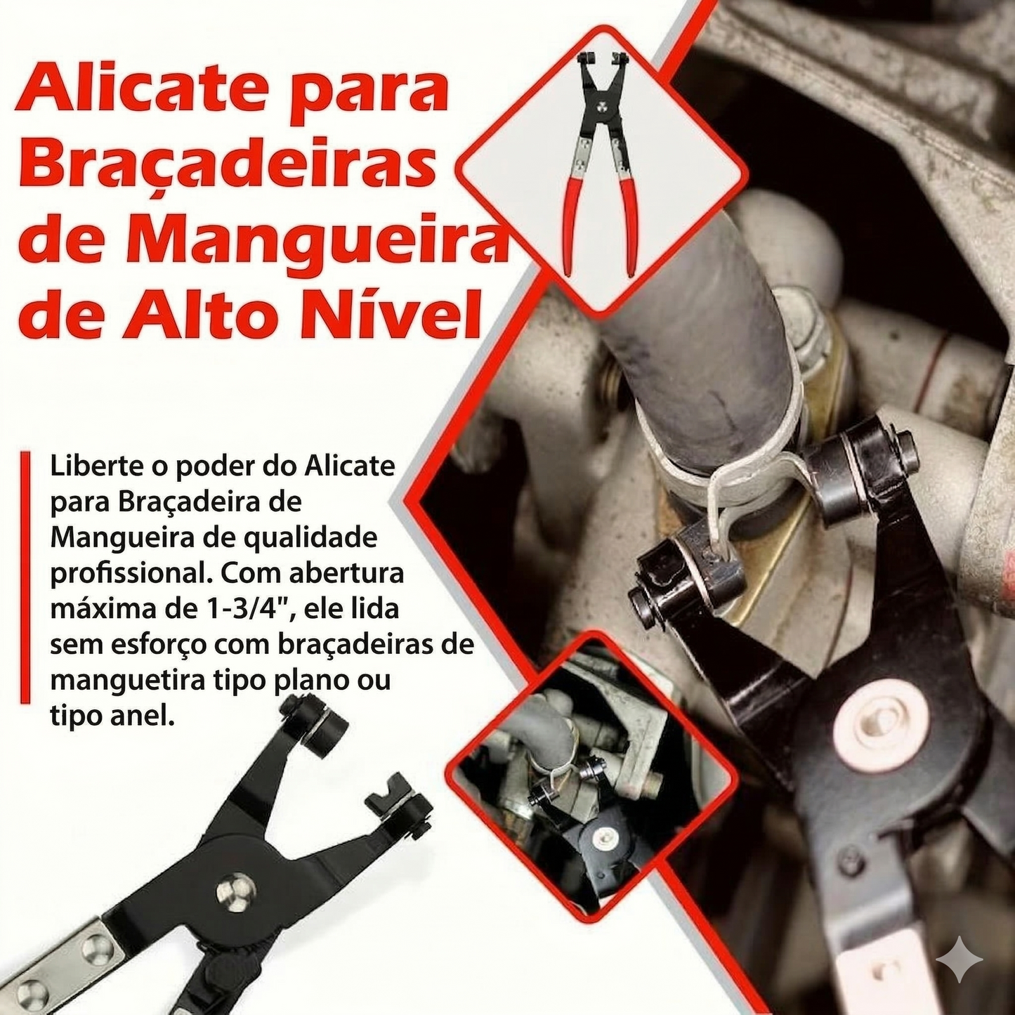 (9 peças) - Conjunto de alicates para abraçadeiras de mangueira - Braço comprido