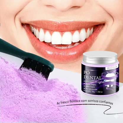Pó Branqueador Dentário ROZINO Roxo – Correção de Cor com Hidroxiapatite e Remoção de Manchas (50g)