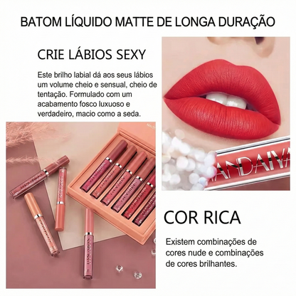 Conjunto de 6 batons líquidos mate de longa duração