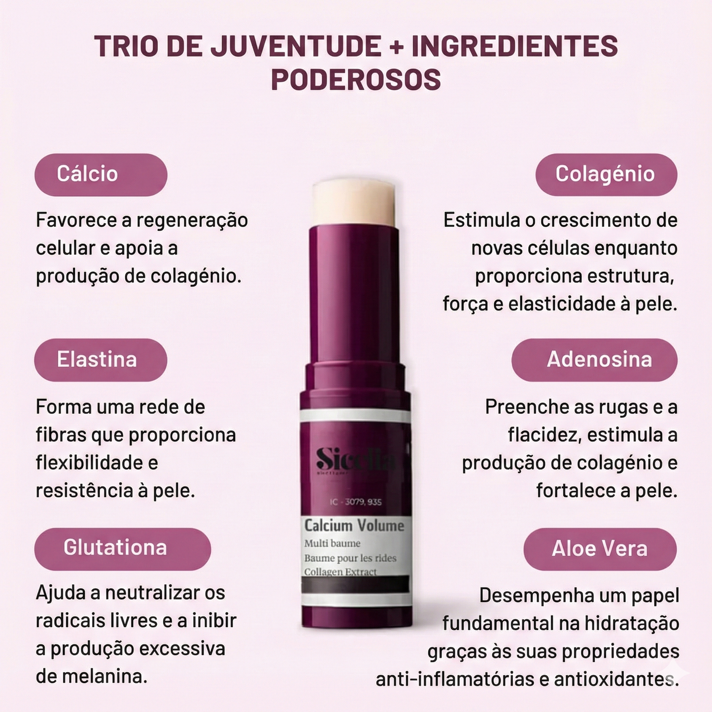 Bálsamo facial de colagénio e cálcio