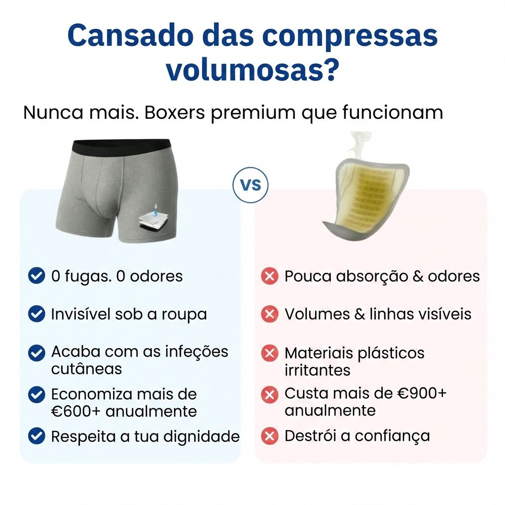 Cuecas boxer laváveis para incontinência urinária masculina