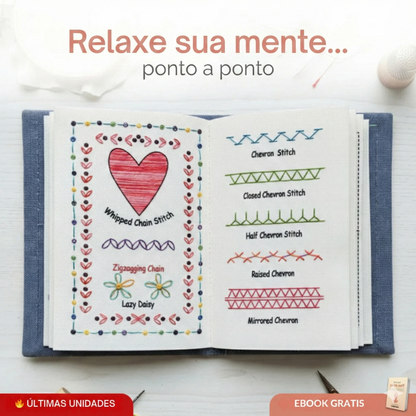 Livro de Bordados Anti-Stress: Kit Completo com mais de 60 Desenhos