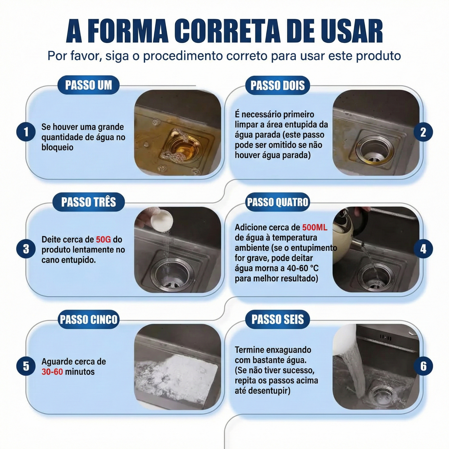 Agente de desentupimento de tubagens - Dissolve obstruções