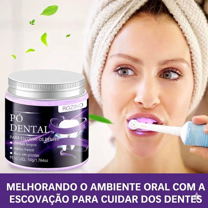 Pó Branqueador Dentário ROZINO Roxo – Correção de Cor com Hidroxiapatite e Remoção de Manchas (50g)