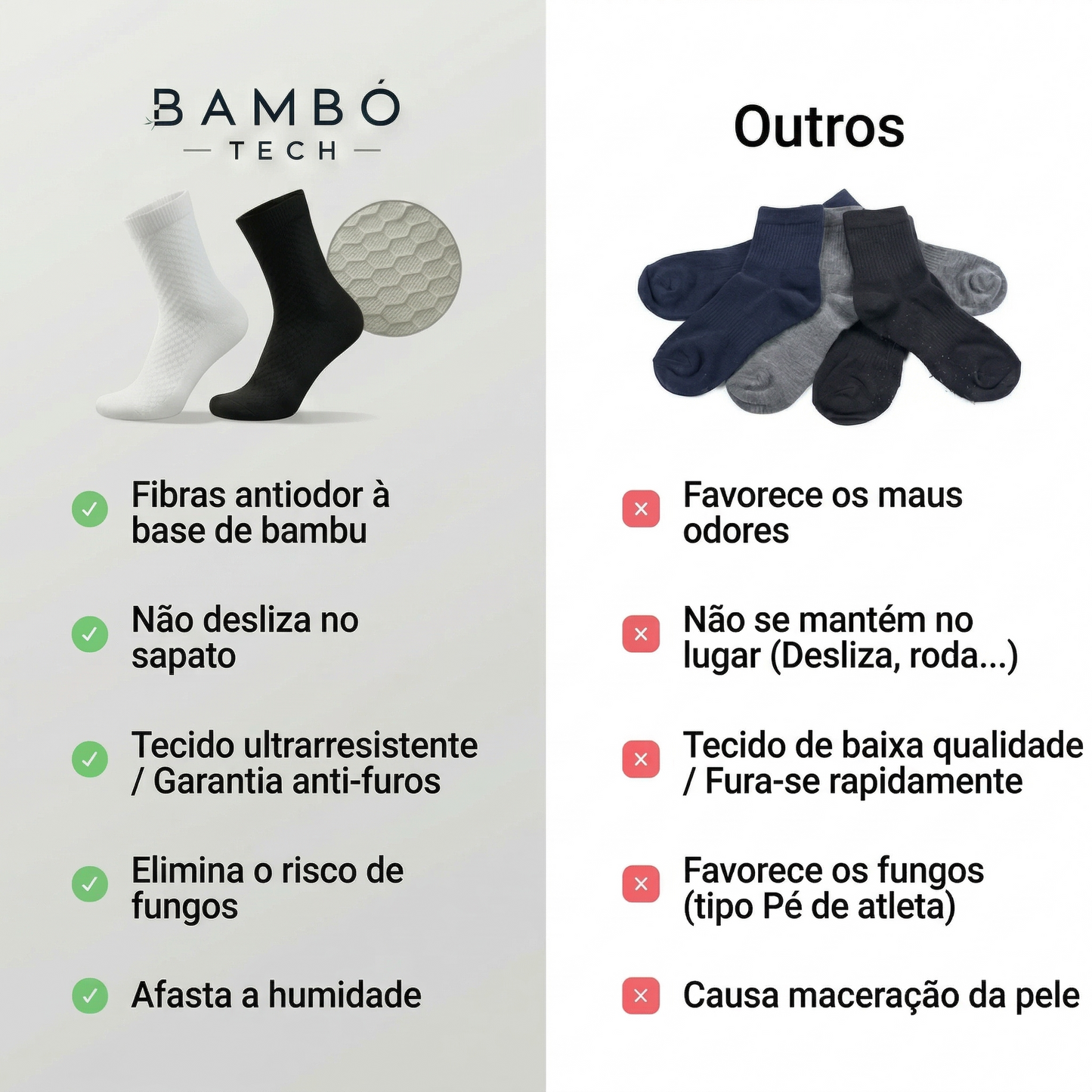 Meias de bambu sem costura