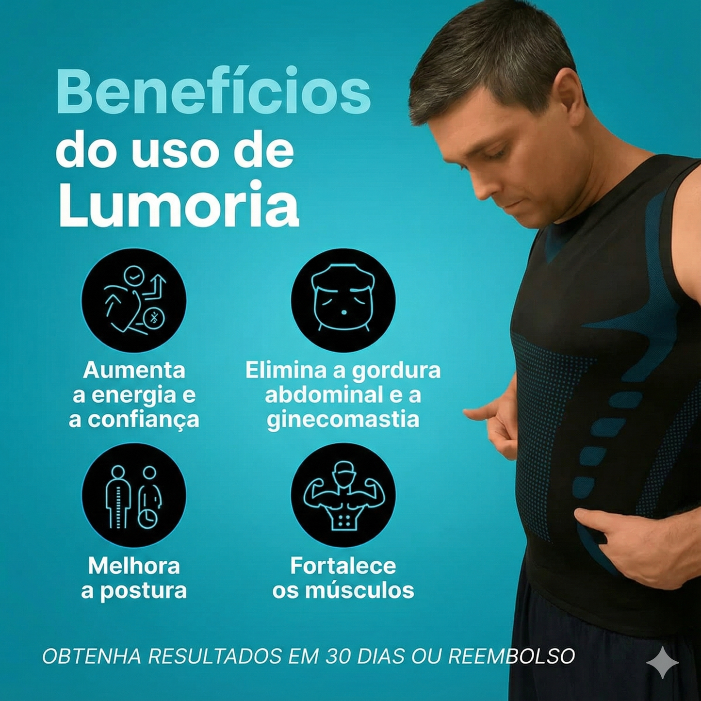 Lumoria® 2.0 | Corrija a sua postura, comprima os seus abdominais, transforme a sua aparência.