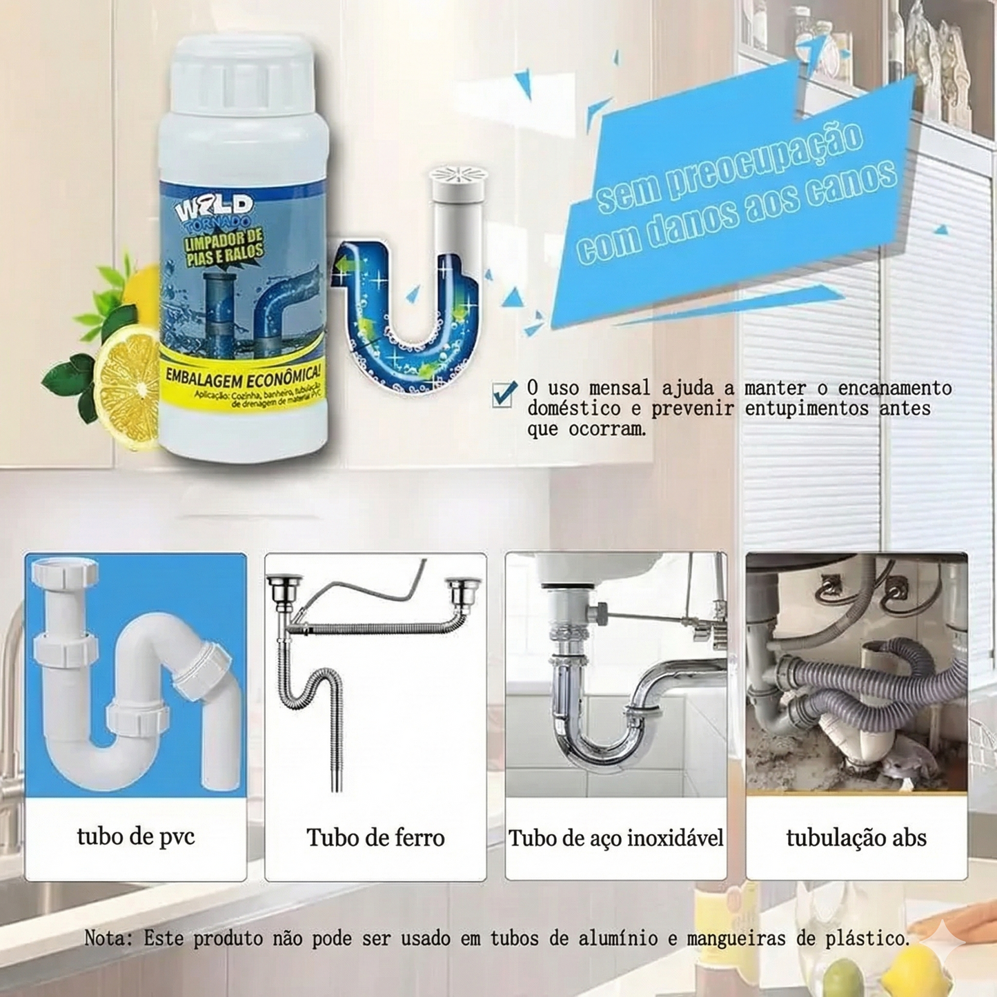 Agente de desentupimento de tubagens - Dissolve obstruções