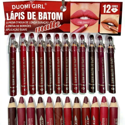Embalagem com 12 - Contorno Labial Preciso Kit Matte à Prova d'Água com Apontador