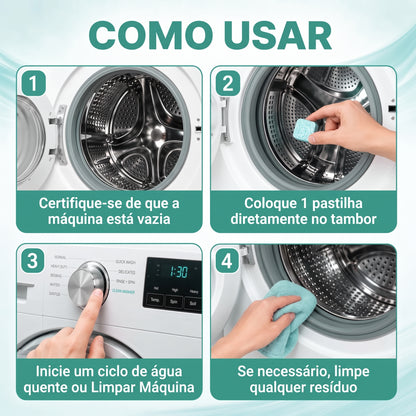 Embalagem com 12 - Pastilhas de Limpeza e Eliminação de Odores para Máquina de Lavar – Seguro