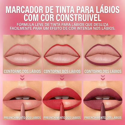 Contorno Labial Matte Duradouro Lápis à Prova d'Água 12 Unidades