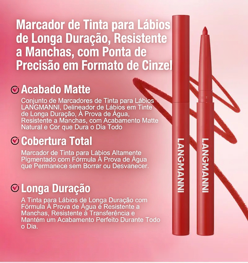 Contorno Labial Matte Duradouro Lápis à Prova d'Água 12 Unidades