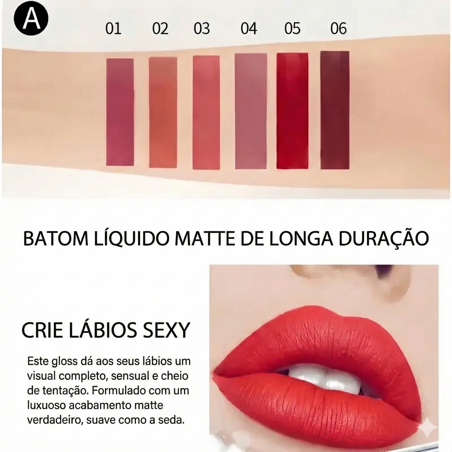 Conjunto de 6 batons líquidos mate de longa duração