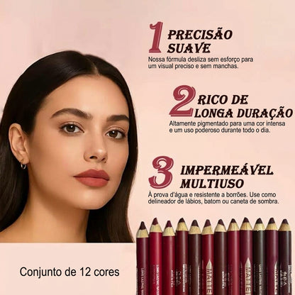 Embalagem com 12 - Contorno Labial Preciso Kit Matte à Prova d'Água com Apontador