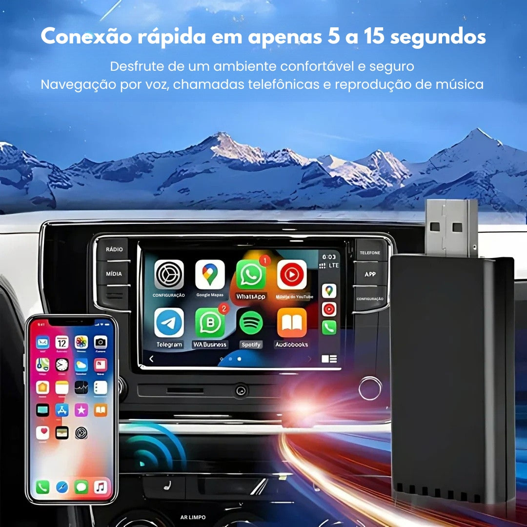 EasyPlay | Adaptador sem fio inteligente para CarPlay e Android Auto | USB-A e USB-C