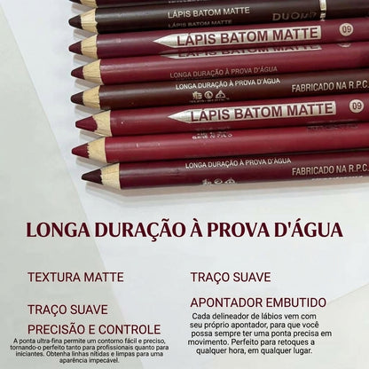 Embalagem com 12 - Contorno Labial Preciso Kit Matte à Prova d'Água com Apontador