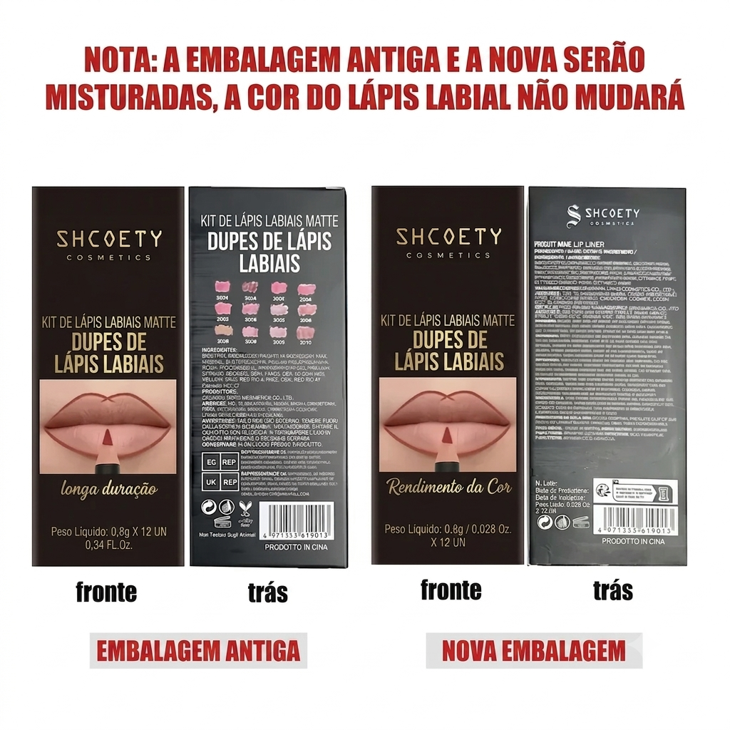 Lábios Definidos Lápis de Contorno Matte Longa Duração Kit 12pcs