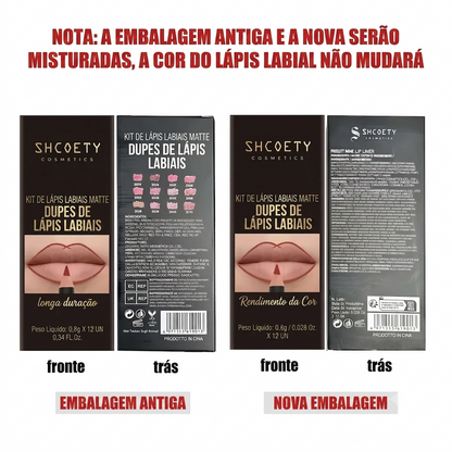 Lábios Definidos Lápis de Contorno Matte Longa Duração Kit 12pcs