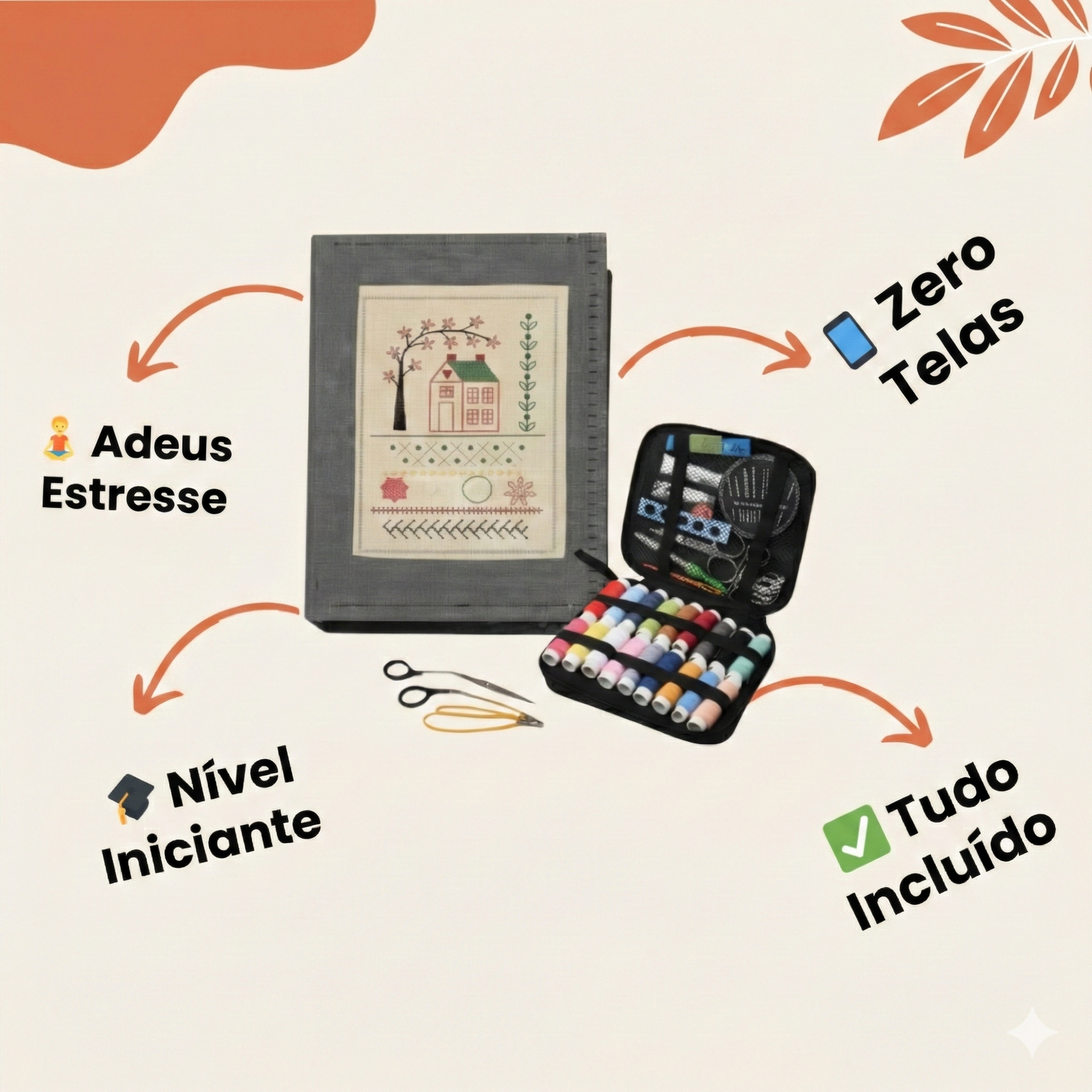 Livro de Bordados Anti-Stress: Kit Completo com mais de 60 Desenhos