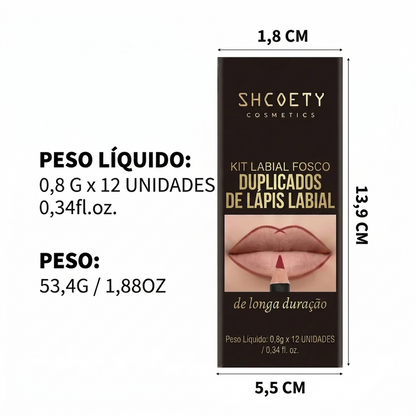 Lábios Definidos Lápis de Contorno Matte Longa Duração Kit 12pcs