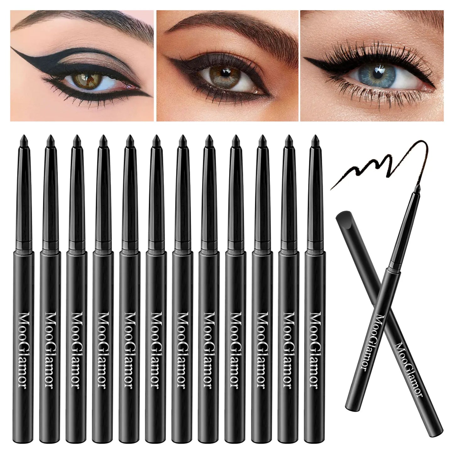 Kit com 12 eyeliners líquidos à prova de água de longa duração
