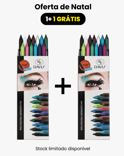 Conjunto de 12 eyeliners com glitter, acabamento brilhante e à prova de água