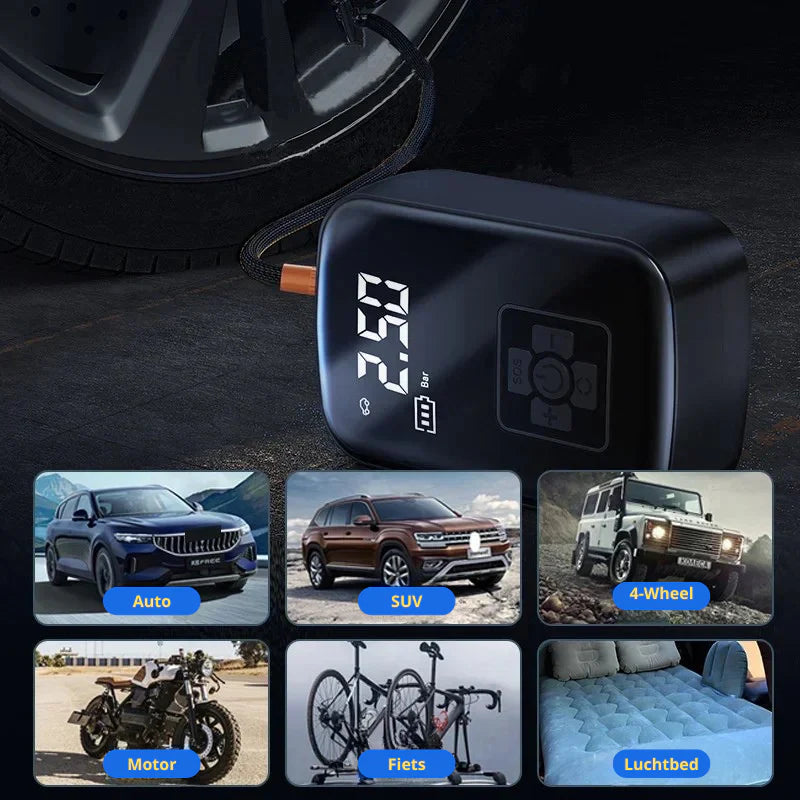 Airion 4 em 1 | Bomba elétrica portátil para bicicleta, carro, colchão insuflável ou bola.