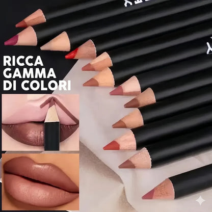 Lábios Definidos Lápis de Contorno Matte Longa Duração Kit 12pcs