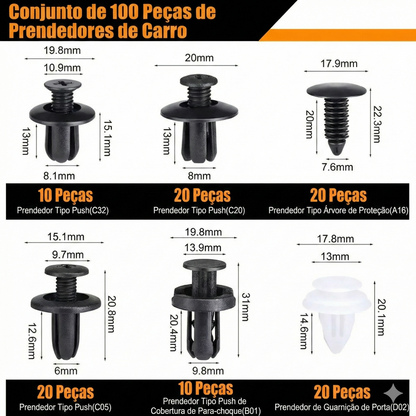 100 unidades - Clips de expansão universais para parafusos