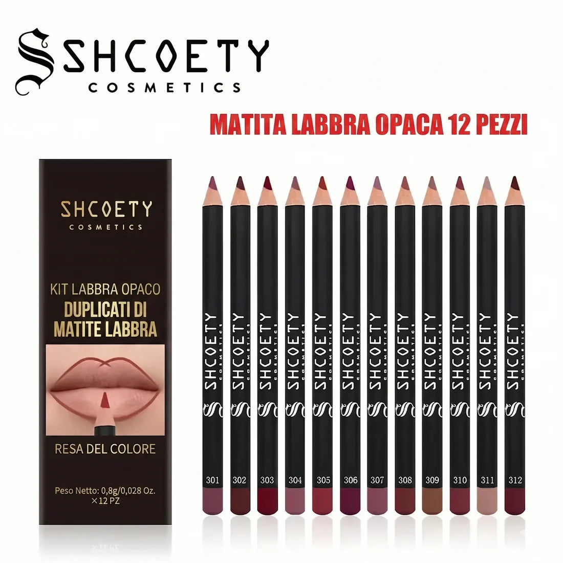 Lábios Definidos Lápis de Contorno Matte Longa Duração Kit 12pcs