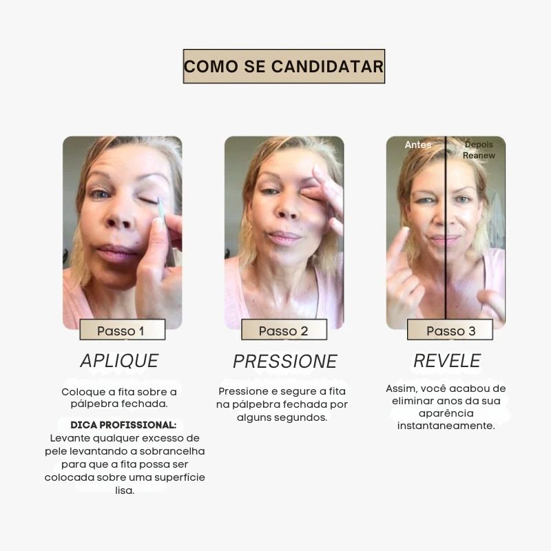 Tiras de elevação instantânea para pálpebras