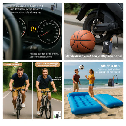Airion 4 em 1 | Bomba elétrica portátil para bicicleta, carro, colchão insuflável ou bola.