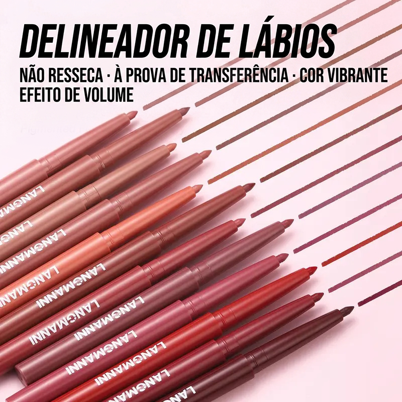 Contorno Labial Matte Duradouro Lápis à Prova d'Água 12 Unidades
