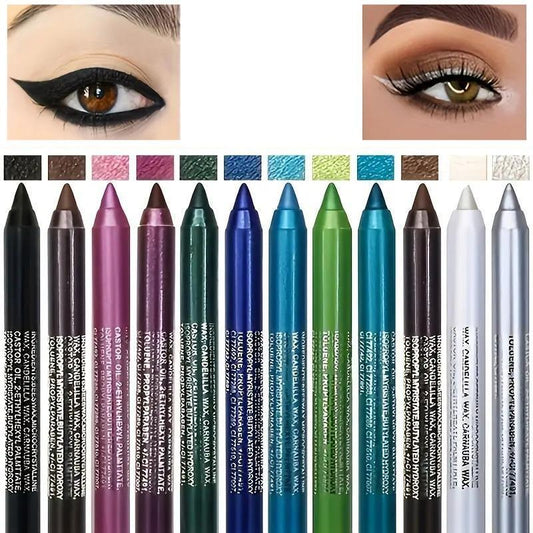 Caneta delineadora com glitter de 12 cores, acabamento brilhante nacarado de alta cor, à prova de água, caneta delineadora punk gótica esfumada, maquilhagem, conjunto de lápis delineador, produtos de maquilhagem, lápis delineadores, cosméticos