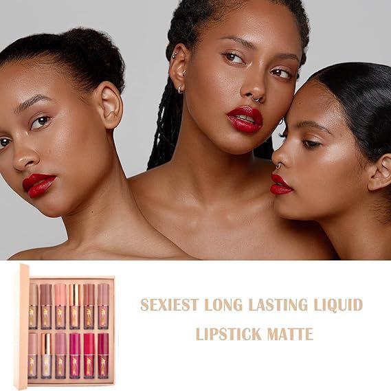 Kit com 12 – Conjunto de Batons Líquidos Matte Hidratantes de Longa Duração
