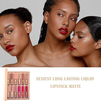 Kit com 12 – Conjunto de Batons Líquidos Matte Hidratantes de Longa Duração