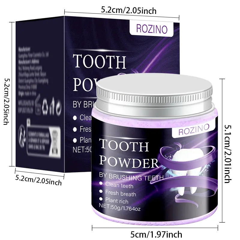 Pó Branqueador Dentário ROZINO Roxo – Correção de Cor com Hidroxiapatite e Remoção de Manchas (50g)