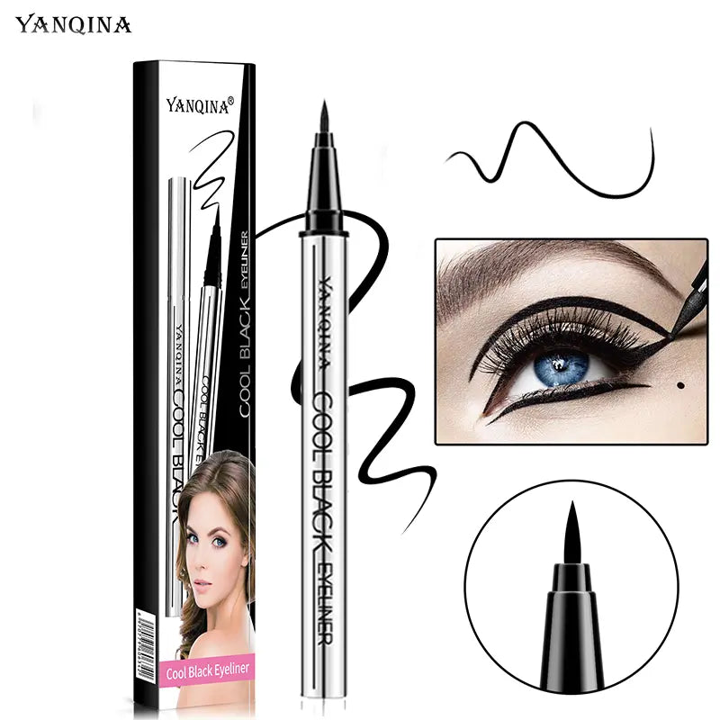 Cor preta – Eyeliner de Longa Duração YANQINA – Textura Impermeável, Vegan e Ultra Cremosa (24h)
