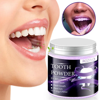 Pó Branqueador Dentário ROZINO Roxo – Correção de Cor com Hidroxiapatite e Remoção de Manchas (50g)