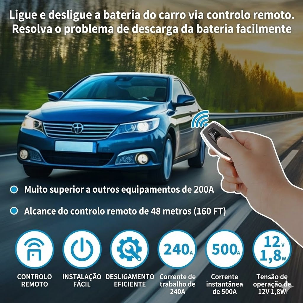 Interruptor de segurança para automóvel, 12V 240A, interruptor remoto de desconexão da bateria, interruptor de segurança antirroubo, interruptor de corte/desligamento automático para automóvel, camião, barco, RV, ATV e embarcação.